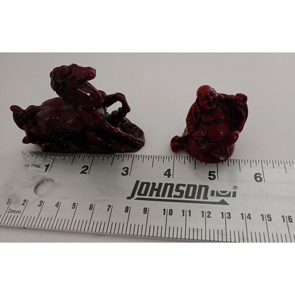 Vintage Small Laughing Lucky Buddha Statue Red Resin and Feng Shui Dragon Lot - Picture 6 of 15